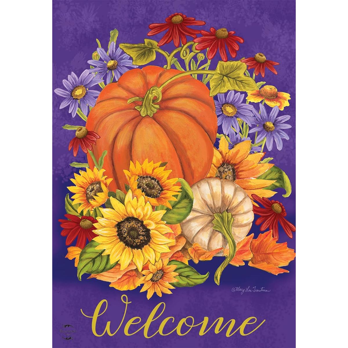 Briarwood Lane Gifts of Fall Welcome House Flag Primitive Floral Pumpkin 28x40