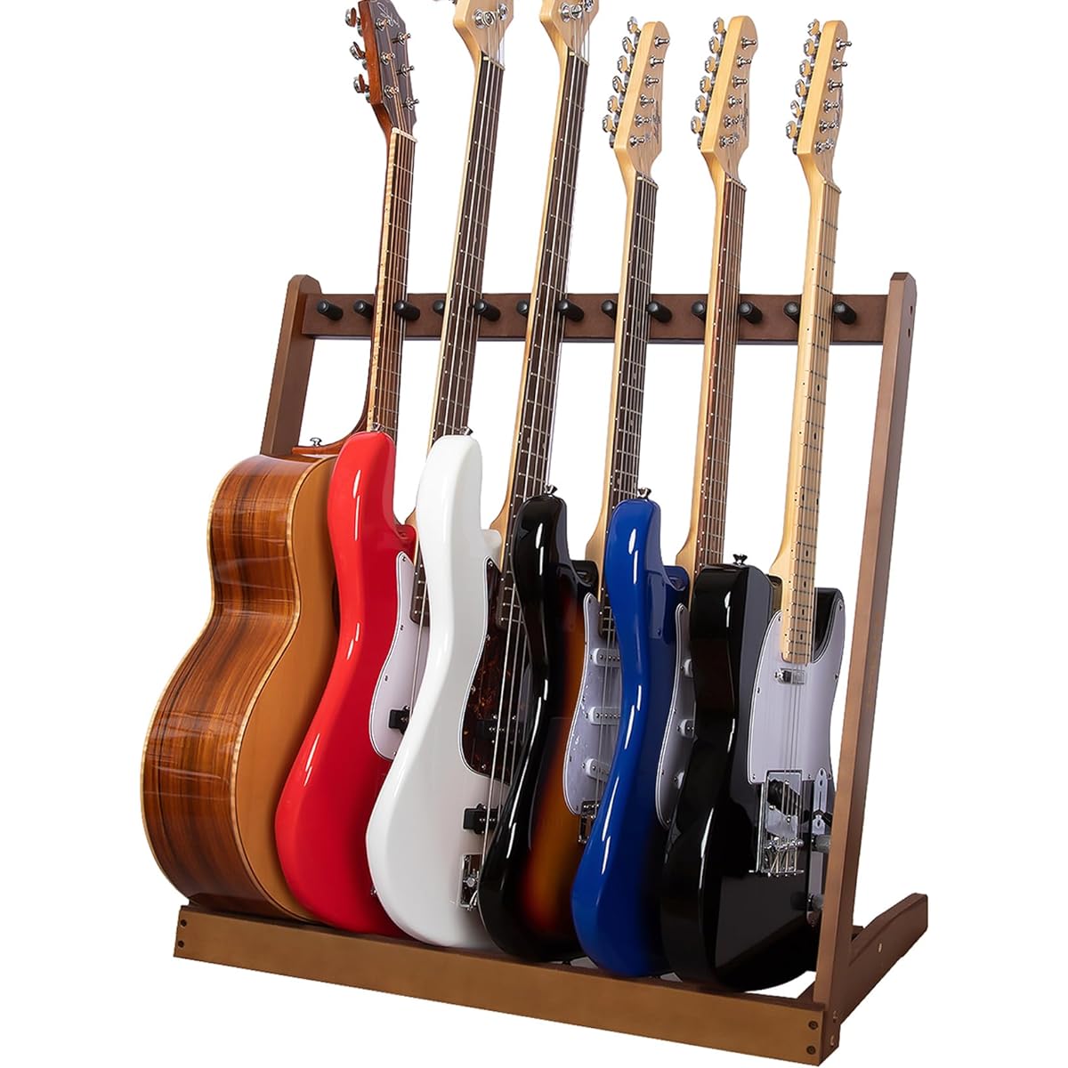 STRICH Guitar Stand for Multiple Guitars, Hardwood Guitar Rack for 6 Electric Guitar Bass or 4 Acoustic Guitars, Padded Multi-Guitar Display for Home/Studio/SMT-10 (6 Holders)