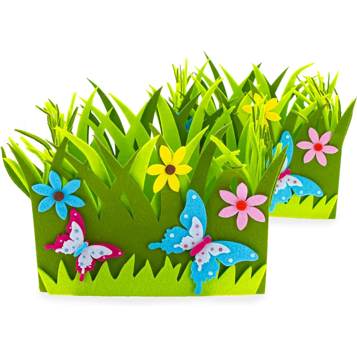 BestPysanky Set of 2 Spring Flowers and Butterflies Easter Felt Decorative Centerpieces