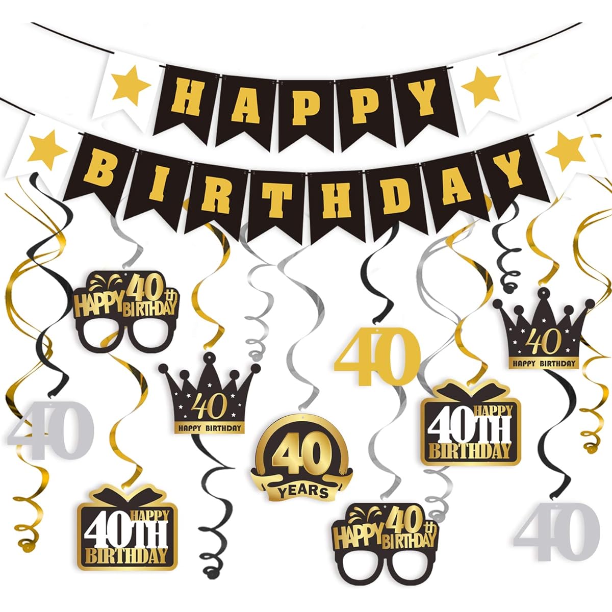 LINGTEER 40 Birthday Swirl Streamer Banner Set