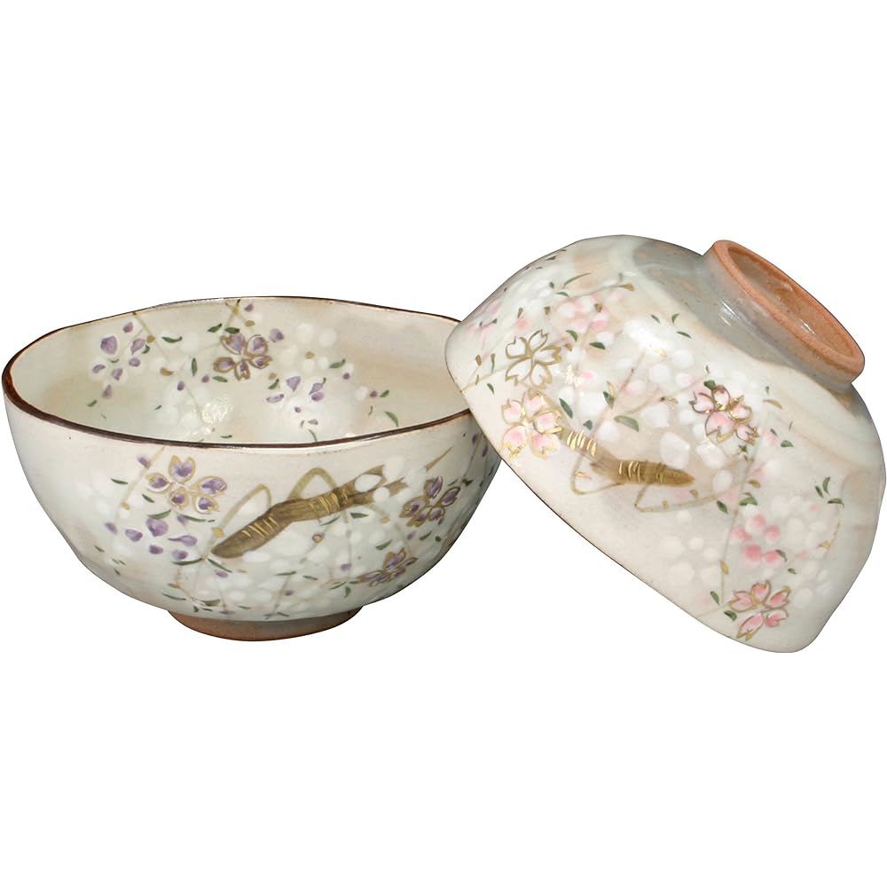 Kyoto ware, Kiyomizu ware, pottery kiln, set rice bowl, dyed flower peony KTA548