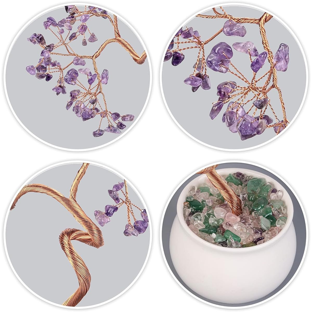 Samtree Amethyst Crystal Fortune Money Tree Office Home Decor, Healing Feng Shui Bonsai Chakra Tree Stone Ornament with Ceramic Base for Wealth and Prosperity