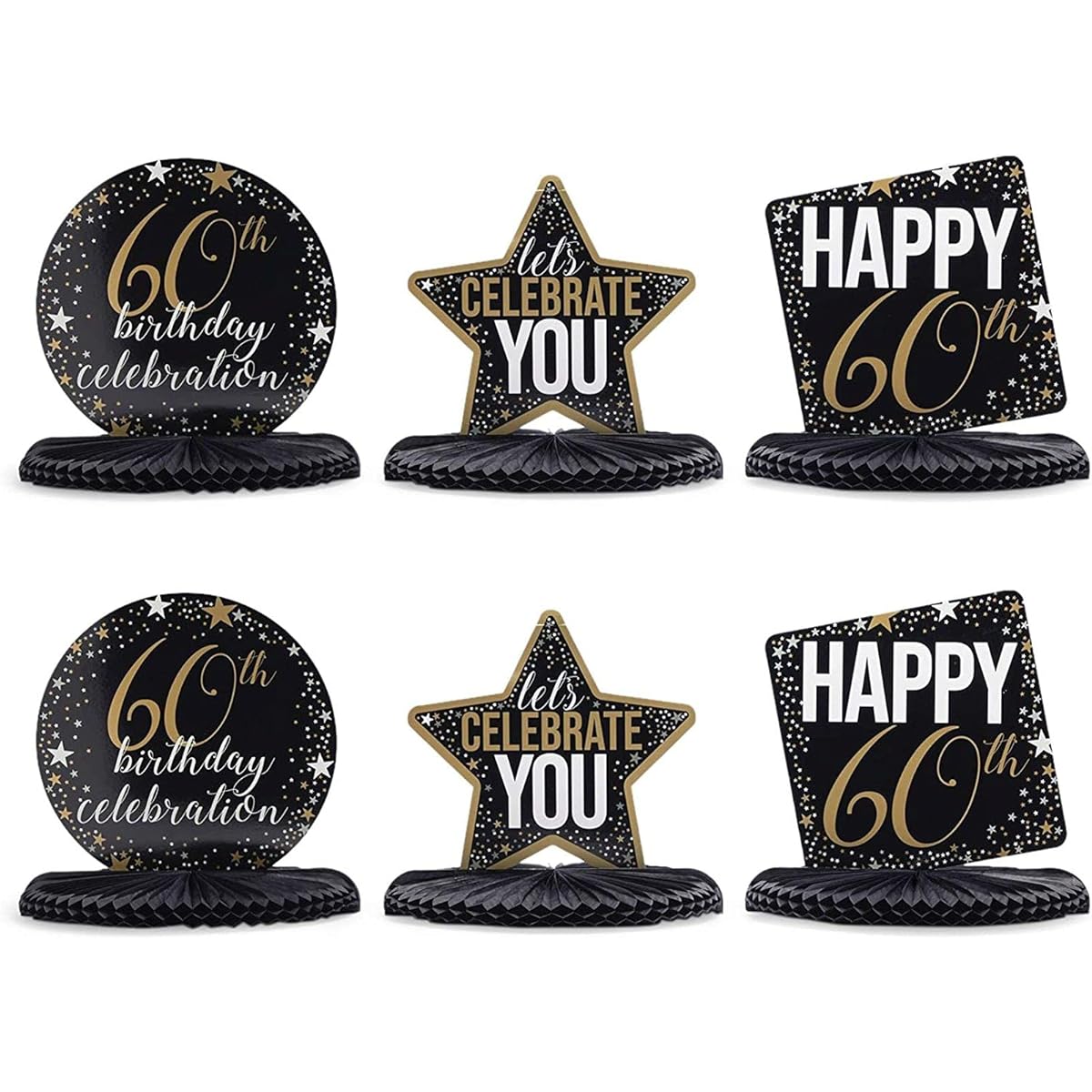 60th Birthday Party Honeycomb Centerpiece Decorations (12 x 11 inches 6 Pack)