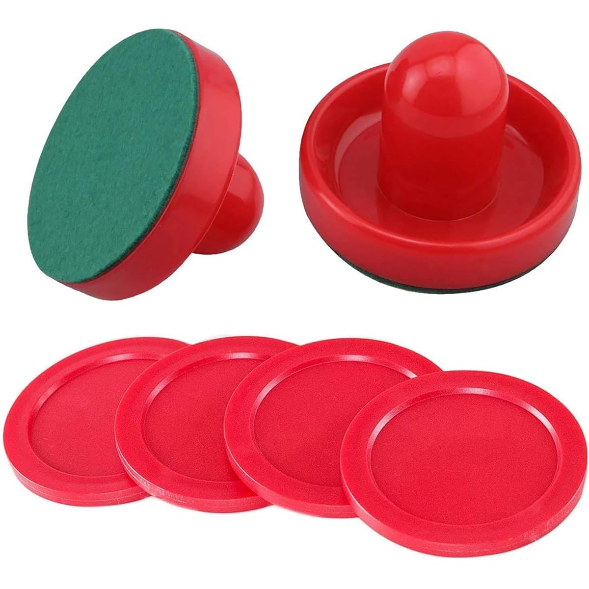 GIYOMI Lightweight Air Hockey Red Replacement Puck & Slider Pusher Goalie Game Table Accessories for Equipment (2 Strikers 4 Puck Pack)