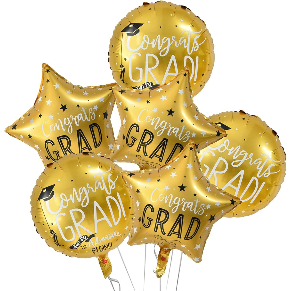 6pcs Graduation Balloons, 2021 Graduation Party Decorations Supplies, Gold Star Congratulations Graduation Balloons, Graduation Balloons Mylar Graduation Balloons for College Seniors High School