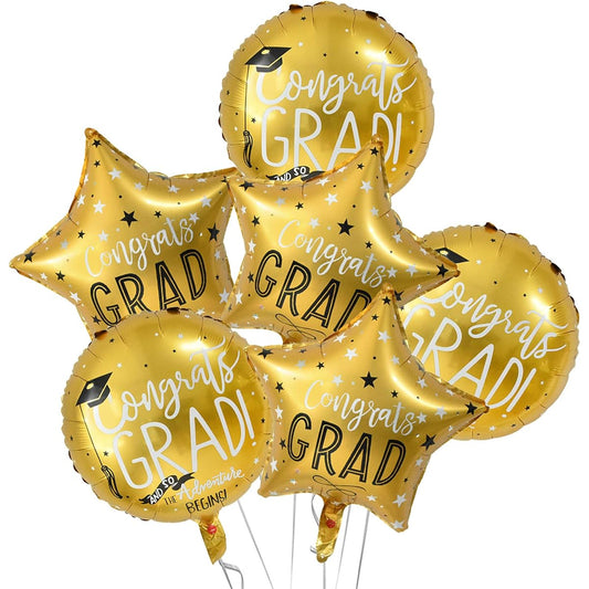 6pcs Graduation Balloons, 2021 Graduation Party Decorations Supplies, Gold Star Congratulations Graduation Balloons, Graduation Balloons Mylar Graduation Balloons for College Seniors High School