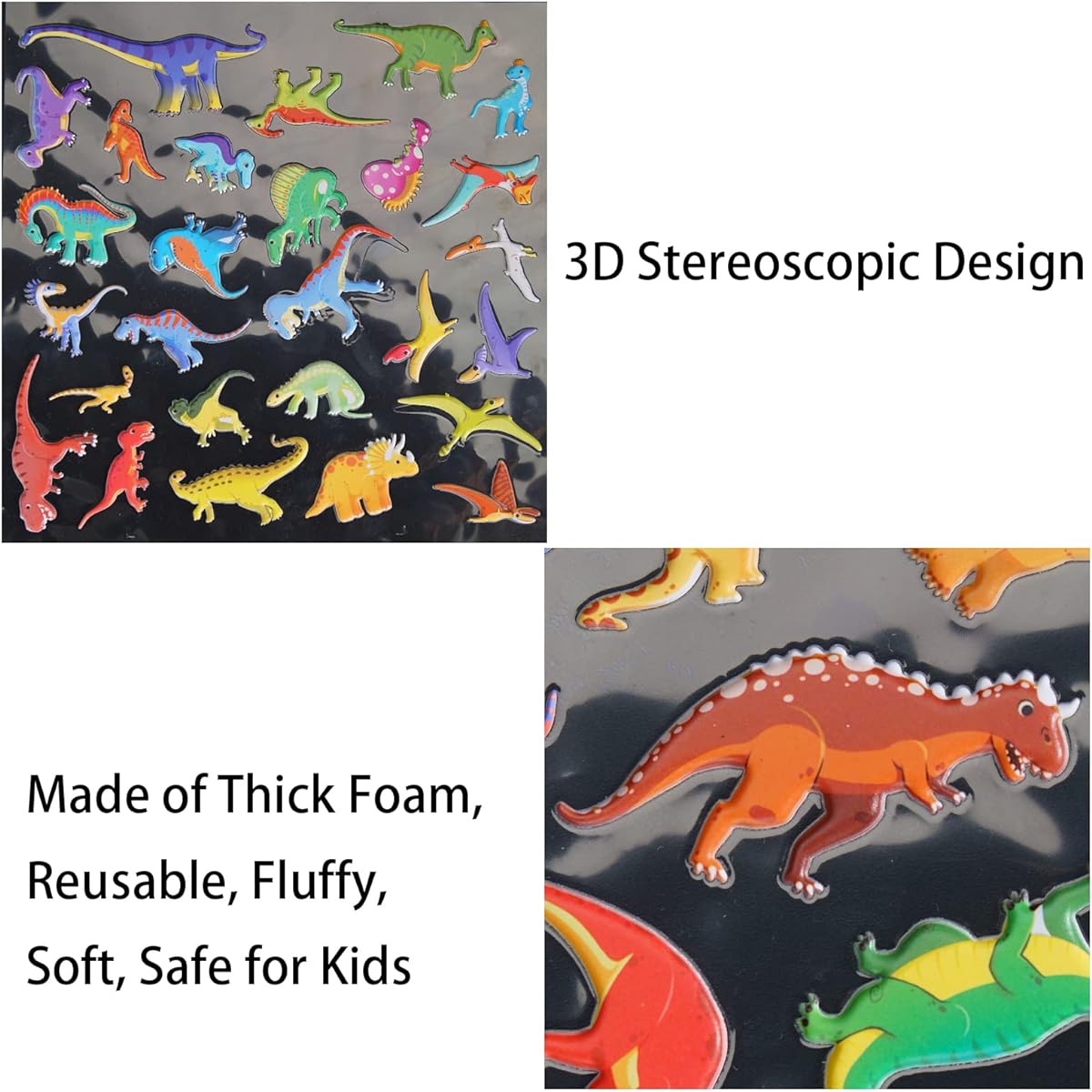 Dinosaur Fluffy Stickers for Kids 2-4 Dinosaur Fluffy Stickers Activity Book for Toddlers 1-3 Window Stickers Toddler Kids Educational Learning Book Birthday Gift for Boys/Girls