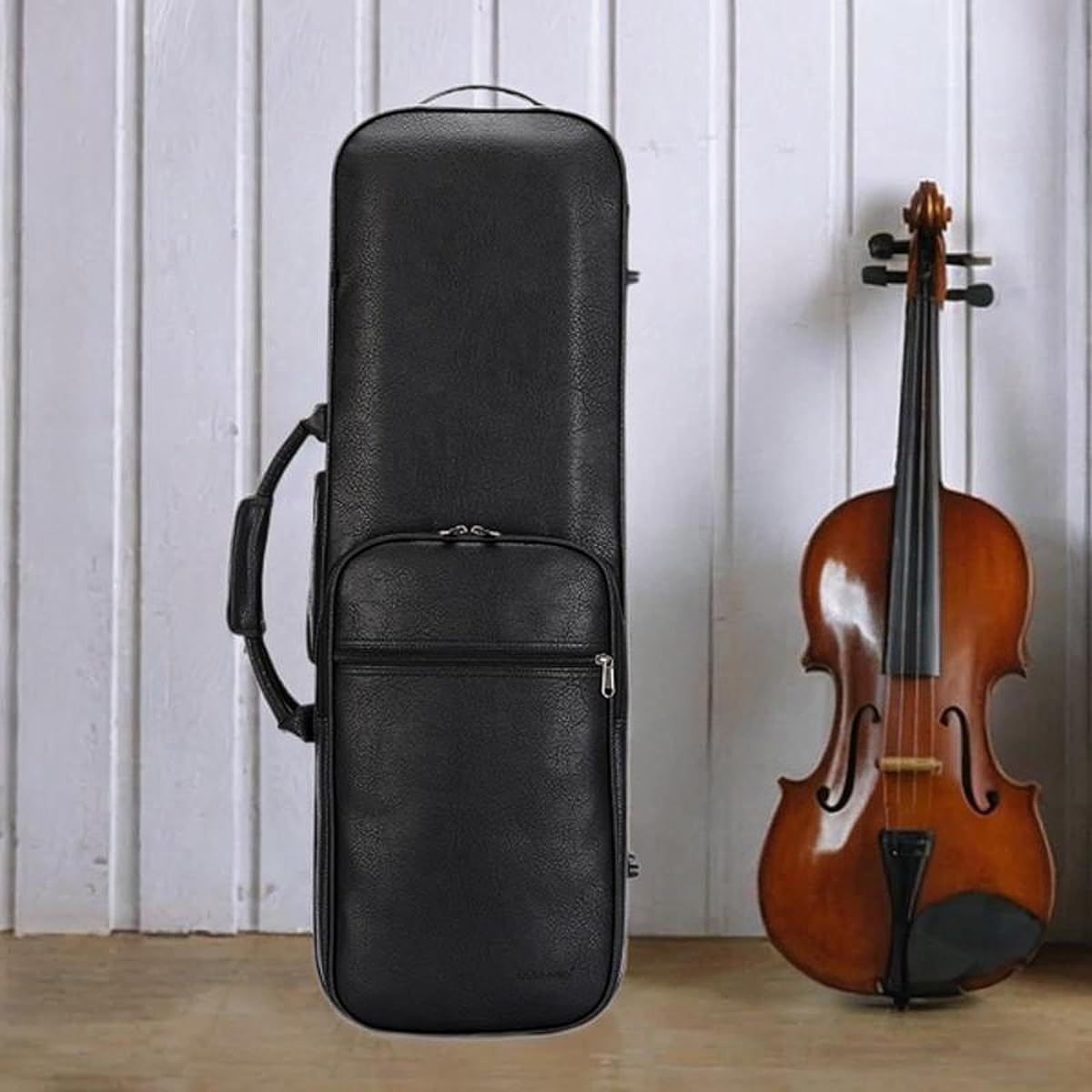 Tachiuwa Violin Case Fiddle Handbag PU Leather Carry Case Musical Instrument Bag Violin Box, Black