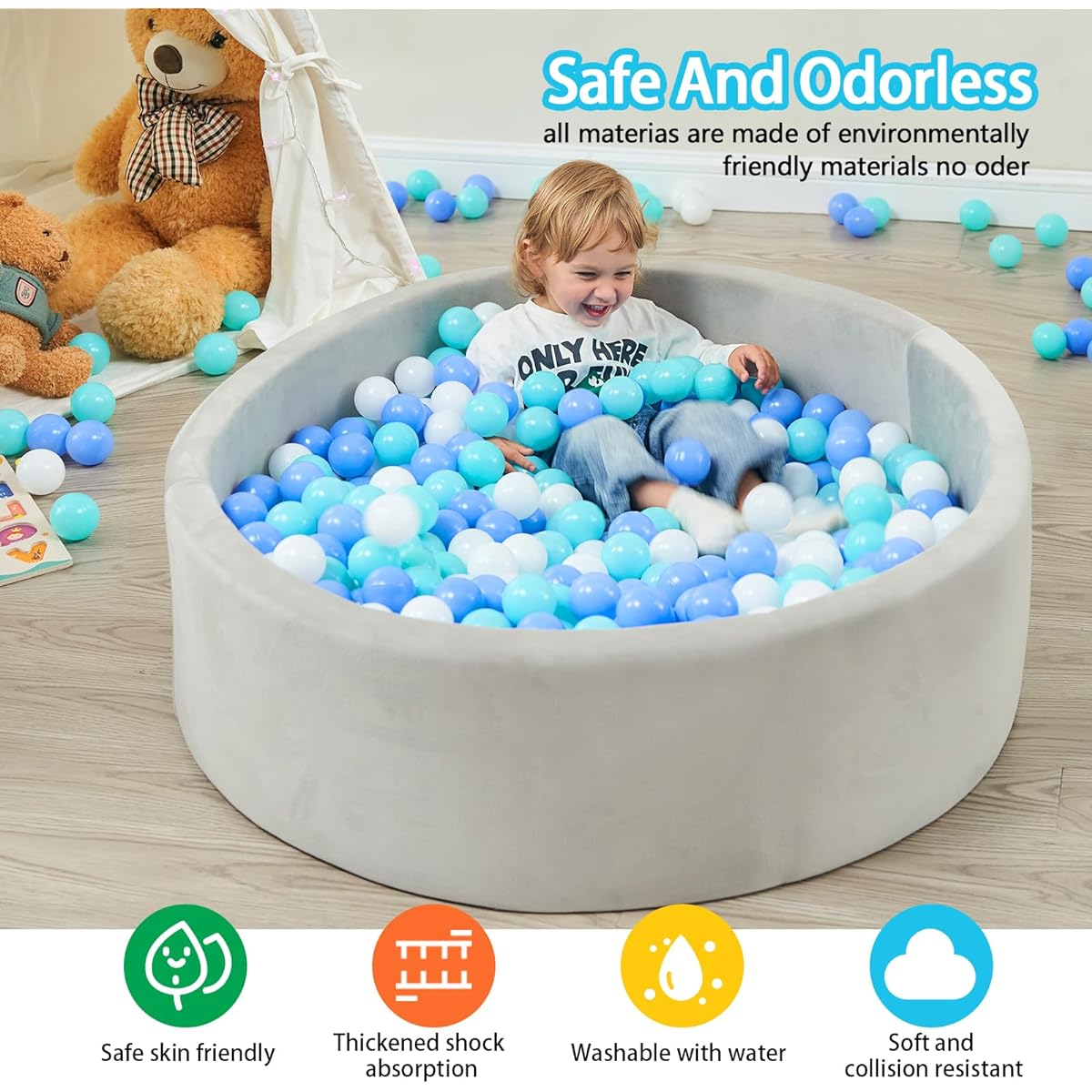 TELER Ball Pit for Toddlers 1-3 Large Size 39.4" x 11.8" Baby Ball Pit Soft Round Ball Pit for Babies Easy to Clean and Install Great Gift for Indoor and Outdoor Play - Balls Not Included (Light Gray )