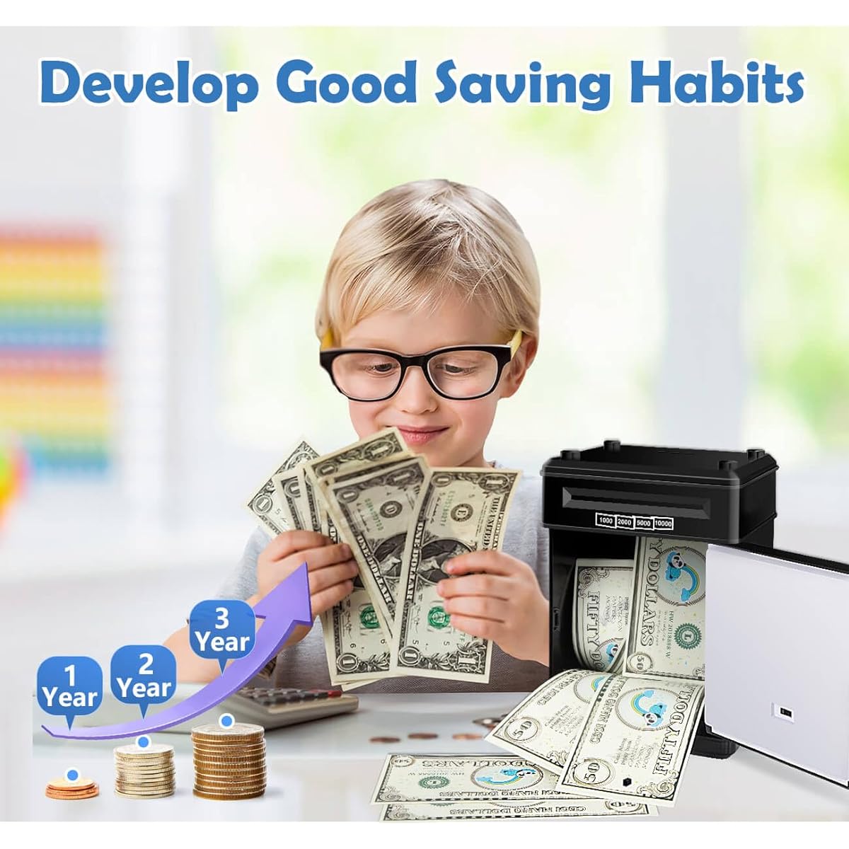 MAGIBX Piggy Bank for Kids, Boys Toys for Ages 3 4 5 6 7 8 Boys Christmas Birthday Gift Ideas, Electronic ATM Piggy Bank Toys for Boys 4-6-8 Years Old Mini Cash Coin Tin 8-12 Years Old