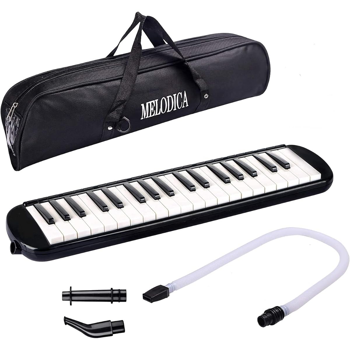 Technobuyers JDR 37 Key Melodica Beginner Tube Mouthpiece Air Piano Keyboard Musical Instrument with Carry Bag Black