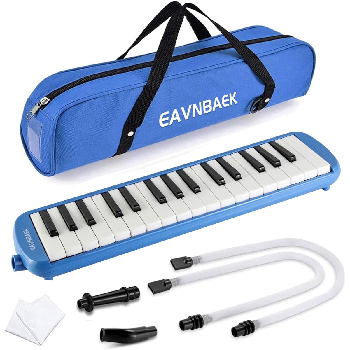 Eavnbaek 32 Key Melodica Instrument Soprano Melodica Air Piano Keyboard Piano 2 Soft Long Tubes 2 Short Mouthpieces Carry Bag (Blue)