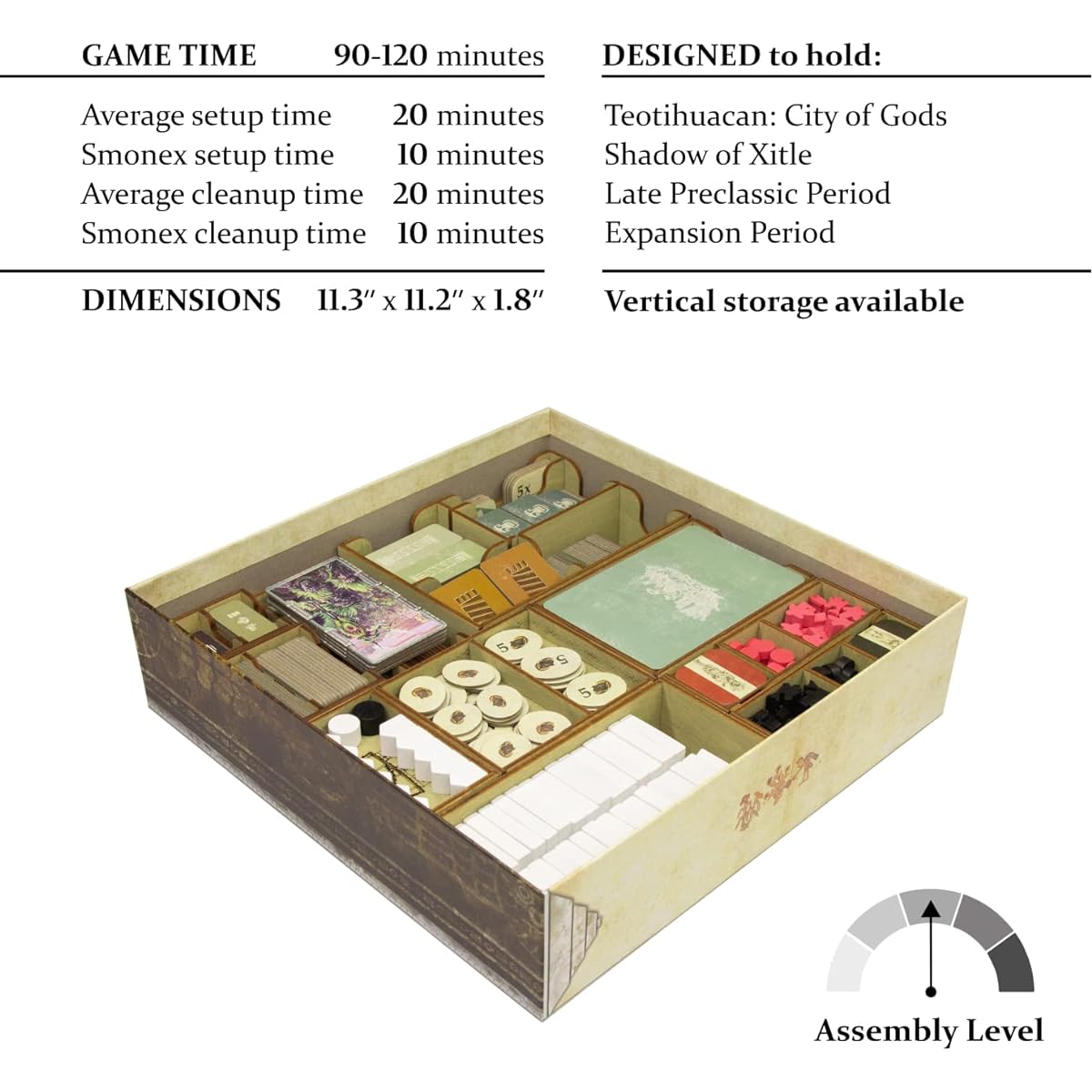 SMONEX Teotihuacan Board Game Organizer Box Fits All Expansions - Handmade Teotihuacan Organizer Inserts with Laser Engraving - Perfect for Teotihuacan Board Game Accessories