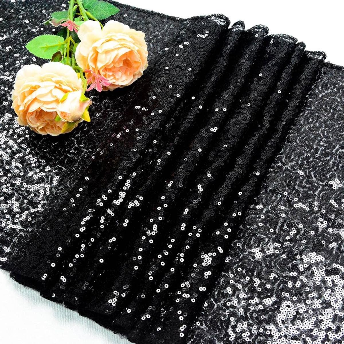 Table Runner 14x72 Inch Sequin Table Runner Dining Room Table Runner Burlap Modern Table Runner Glitz Sequin Table Runner for Party Wedding Christmas Dining Room Decoration (14x72 Inch Black)