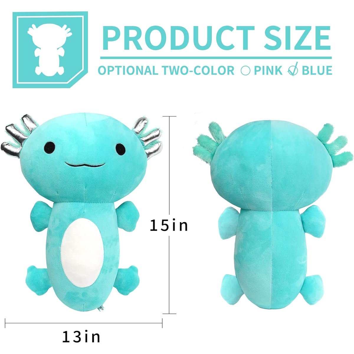 Pskdyhe Axolotl Plush Toy 15" Soft Cute Axolotl Stuffed Animal Pillow Doll Kids Birthday Gift Home Decoration (Blue)