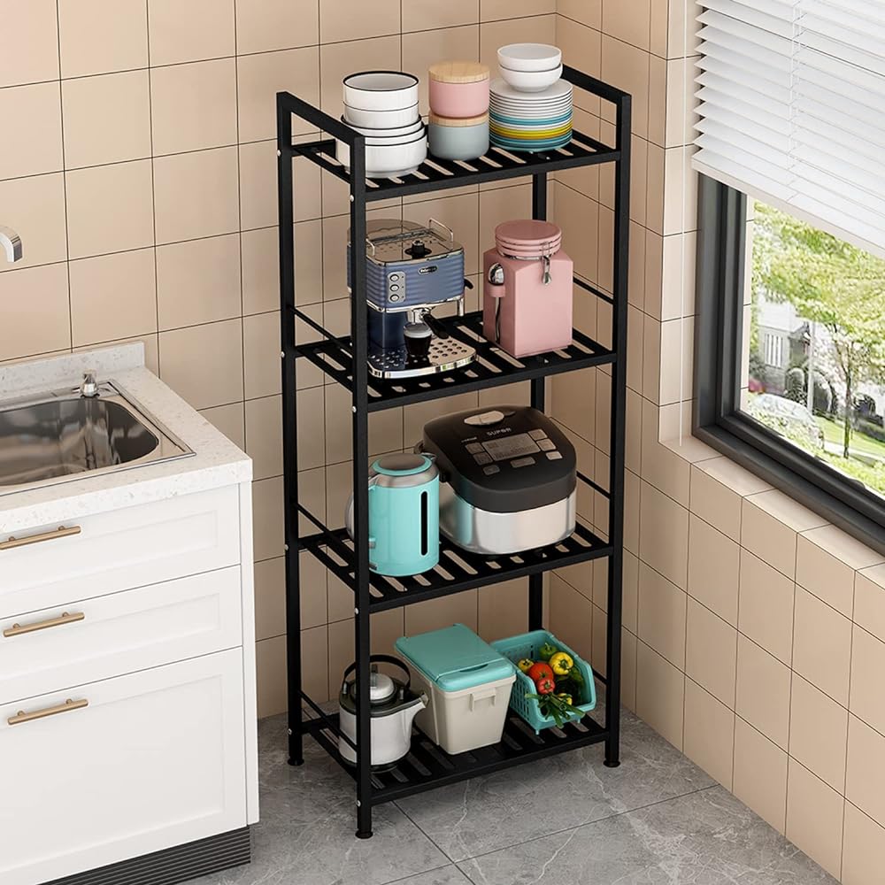 Fainyearn Steel Rack Stovetop Rack Kitchen Rack Storage Rack Bookshelf Kitchen Organizer Shelf Shelf Metal Rack 4 Tiers Width 43.5cm x Depth 30cm x Height 109.5cm