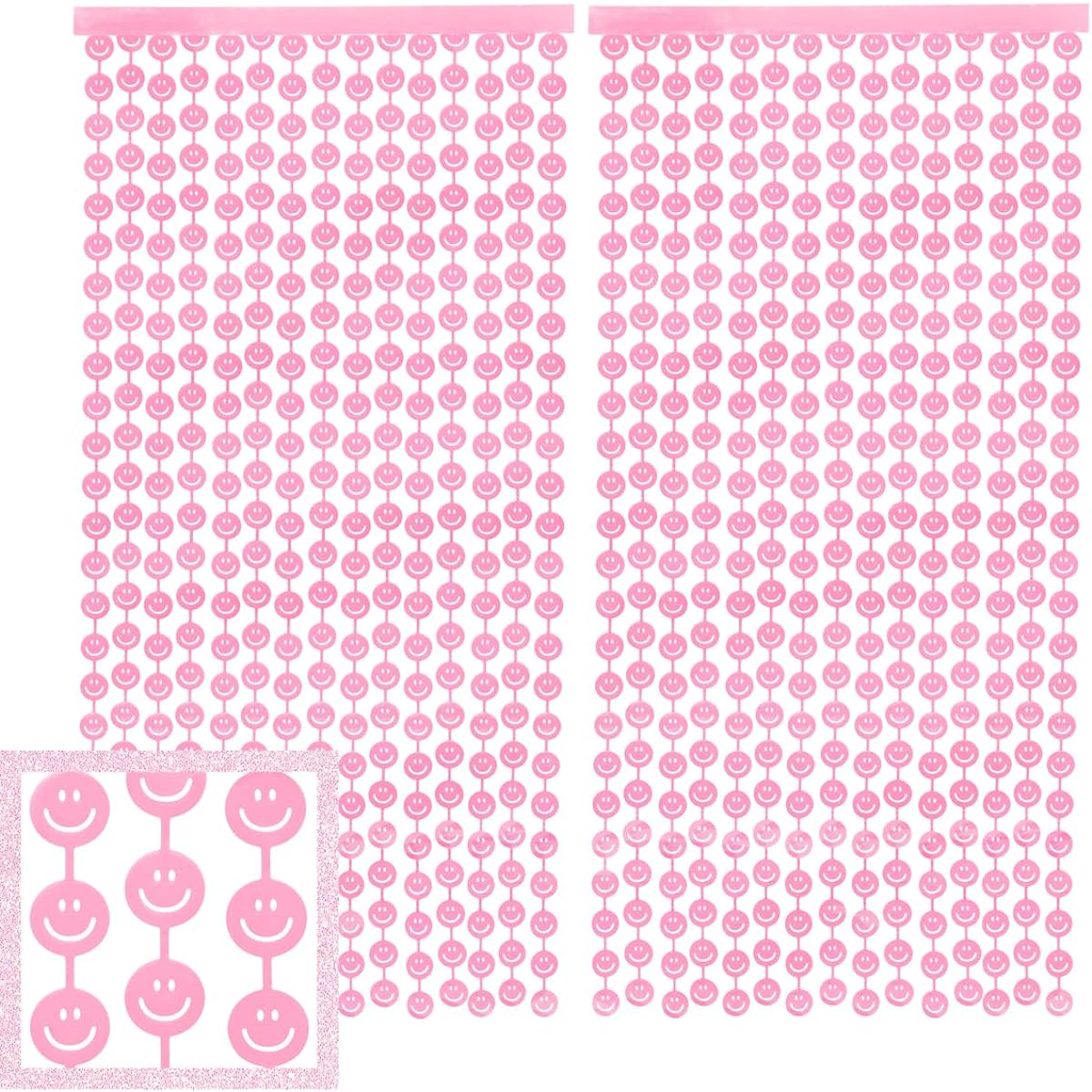 xo Fetti Smiley Foil Curtains Party Decorations - Set of 2 | Happy Pastel Birthday Party Decoration Cute Bachelorette Party Baby Shower Pink