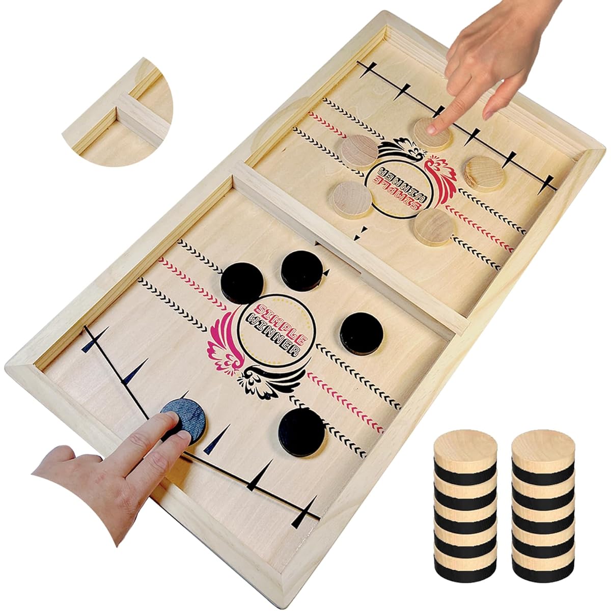 SIMPLE WINNER Sling Puck Game Wooden Pace Soccer Slingshot Game Hockey Board Game for Party with Friends