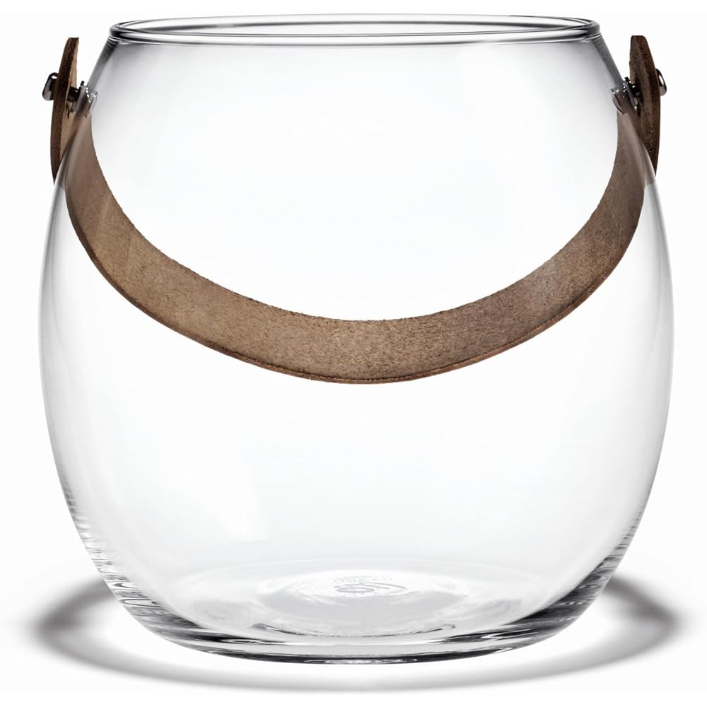 HOLMEGAARD DESIGN WITH LIGHT Pot with leather handle clear H16cm (L) Glass pot 4343518 Blown glass
