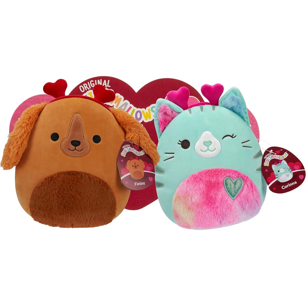 Squishmallows Original 8" Finley and Corinna Valentine's Day Plush 2 Pack Ultra Soft Official Jazzware Plush Toys