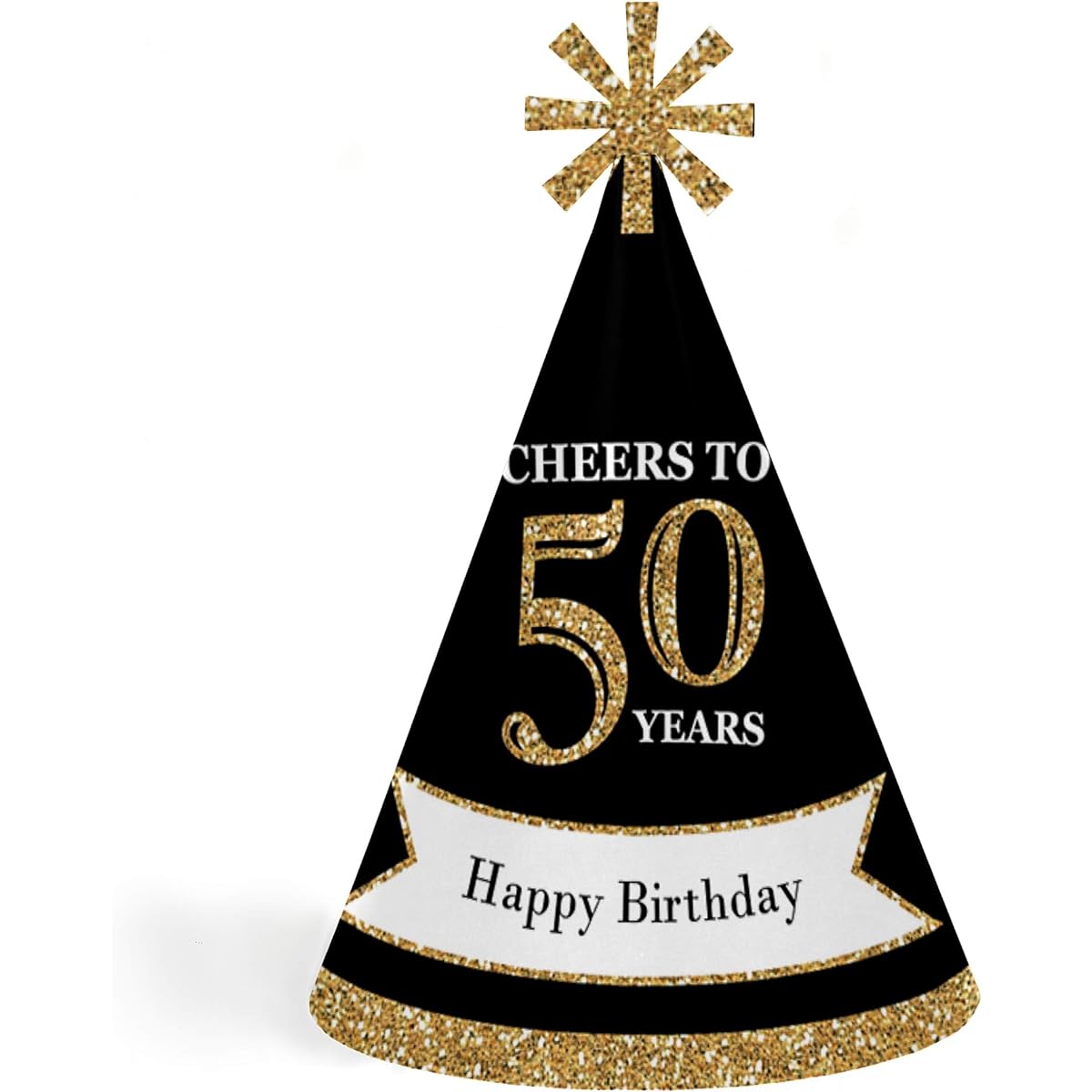 Adult 50th Birthday Birthday Party - Gold - Cone Hats Kids and Adult Set - 8 (Standard Size)