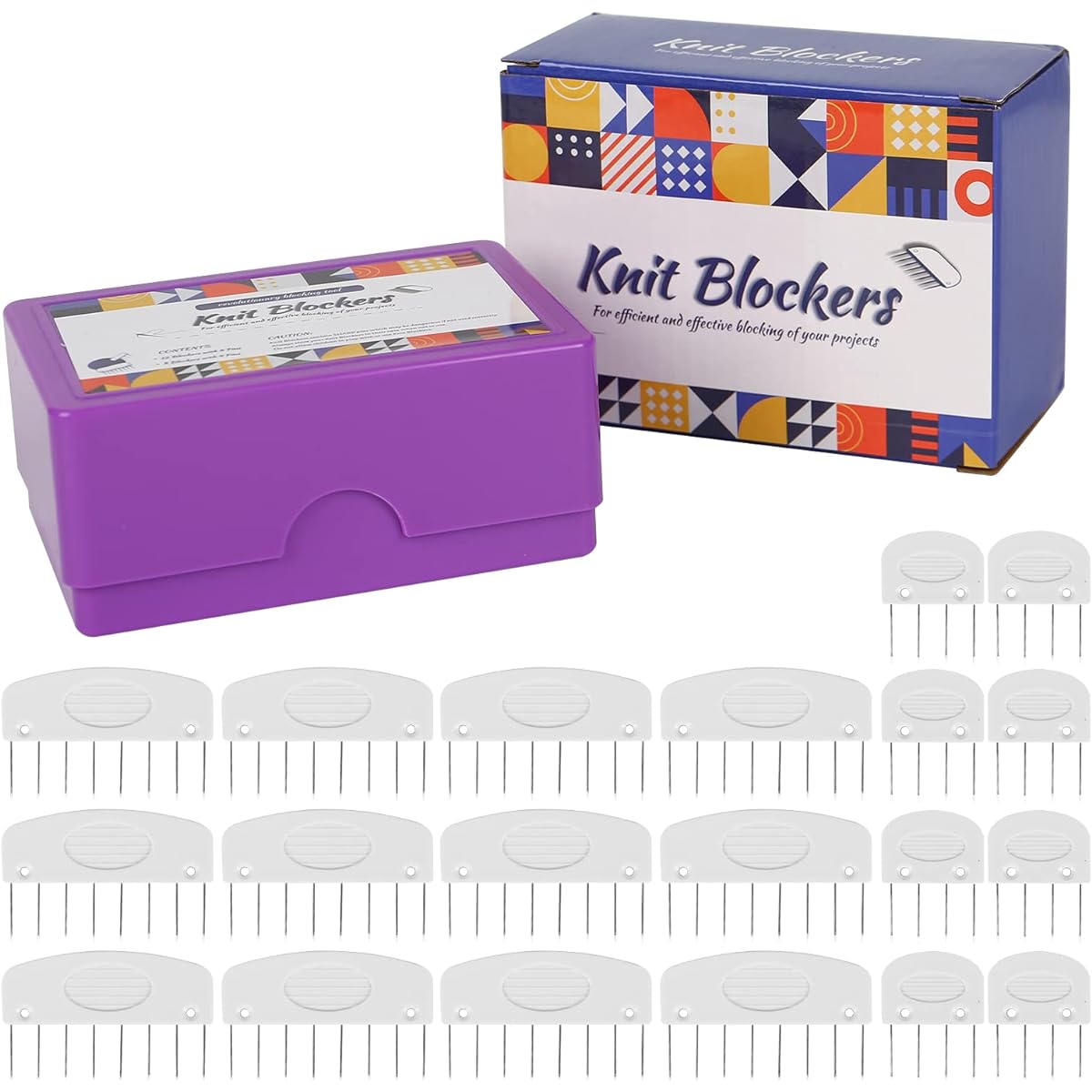 TVlifams Knit Blocker & Pin Kit 20 Pieces 8 Pins and 4 Pin Knit Blocking Comb Blocks for Knitting Crochet Lace Needlework Projects