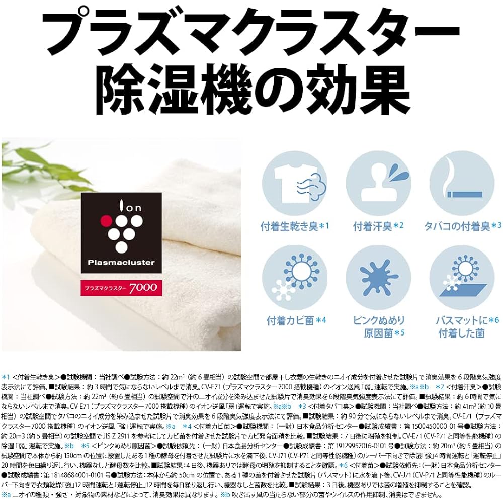 Sharp clothes drying dehumidifier CV-P71-W 7.1L/day Plasmacluster 7000 8 tatami compact type powerful dehumidification clothes deodorizing operation