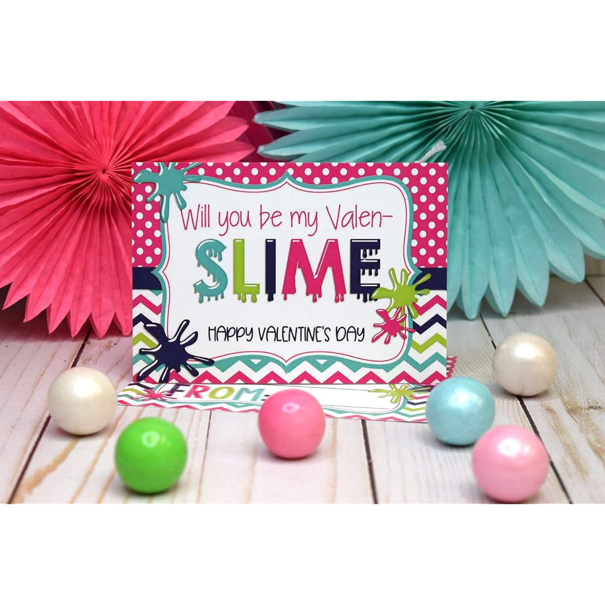 AmandaCreation Will You Be My Valen-SLIME Slime Themed Valentine's Day Cards, Great Gifts for Friends and Classmates, 3.5" x 5" 30 Fill-in Cards, No Envelopes