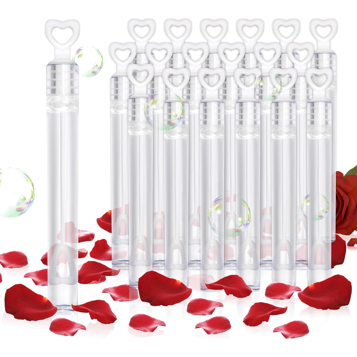 48 Pack Bubbles Wedding Party Favors - Mini White Heart Bubble Wand Bubble Refill Solution Toys for Kids Adults Wedding Anniversary Valentine's Day Proposal Bachelorette Party Favors