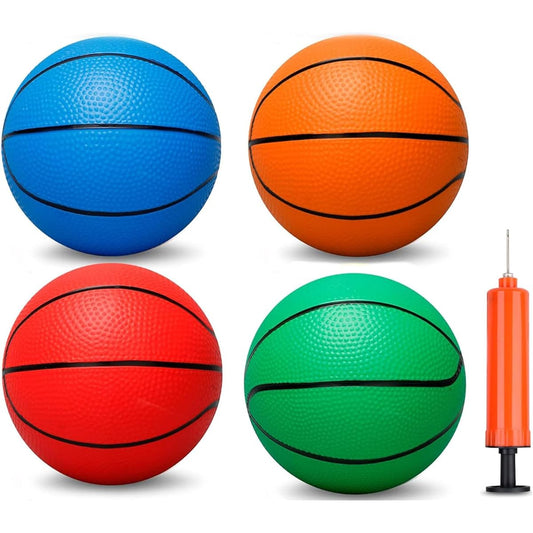 7" PVC Mini Basketball Hoop for Indoor Basketball Hoop, Soft 5" Rubber Small Replacement Basketball Over Door Basketball Hoop Set for Kids Small Basketball (4 Pieces with Air Pump)
