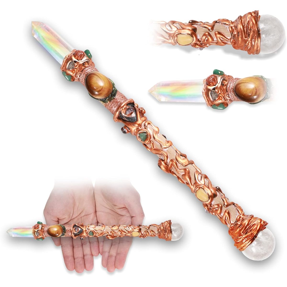 CAICED Crystal Magic Wand Witch and Magic Supplies Tool for Wizard Witch Sorcerer Decoration Real Perfect Wand Natural Material Kit