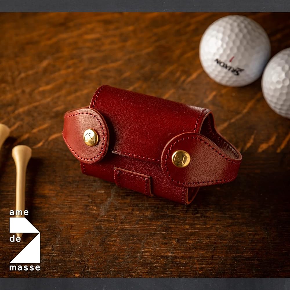 [Am de Mas] Golf Ball Holder 2 Pieces Tee Holder with Clip Tochigi Leather Genuine Leather Made in Japan Leather GC-039 W Red