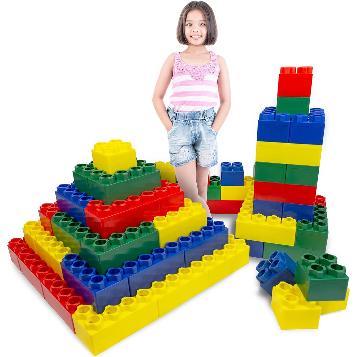 StemFuel Deluxe 72 Piece Jumbo Building Blocks Variety Pack | Medium Builder Blocks Kit for Toddlers | Includes 56 Large Blocks and 16 Small Blocks | 72 Piece Value Pack | Made in the USA