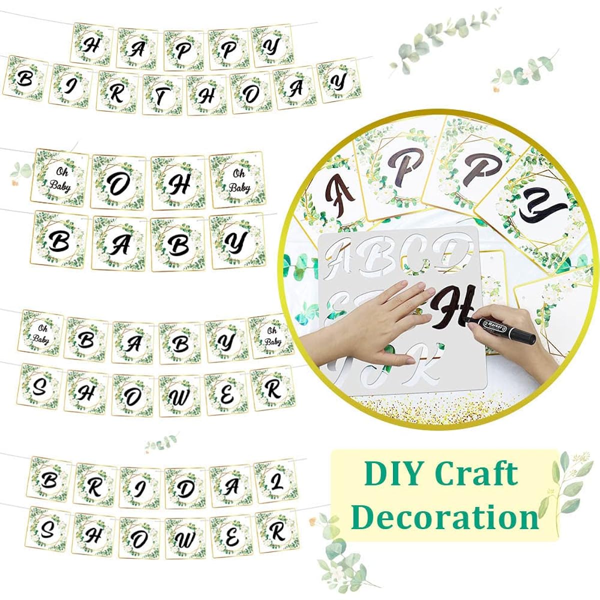 Sage Greenery Party Supplies - Jungle Safari Boho Party Supplies with Eucalyptus Garland, Plates, Cups, Napkins, Tableware, Tablecloth, Banner, Balloons, Letter Stencils and More - Server 20(B)