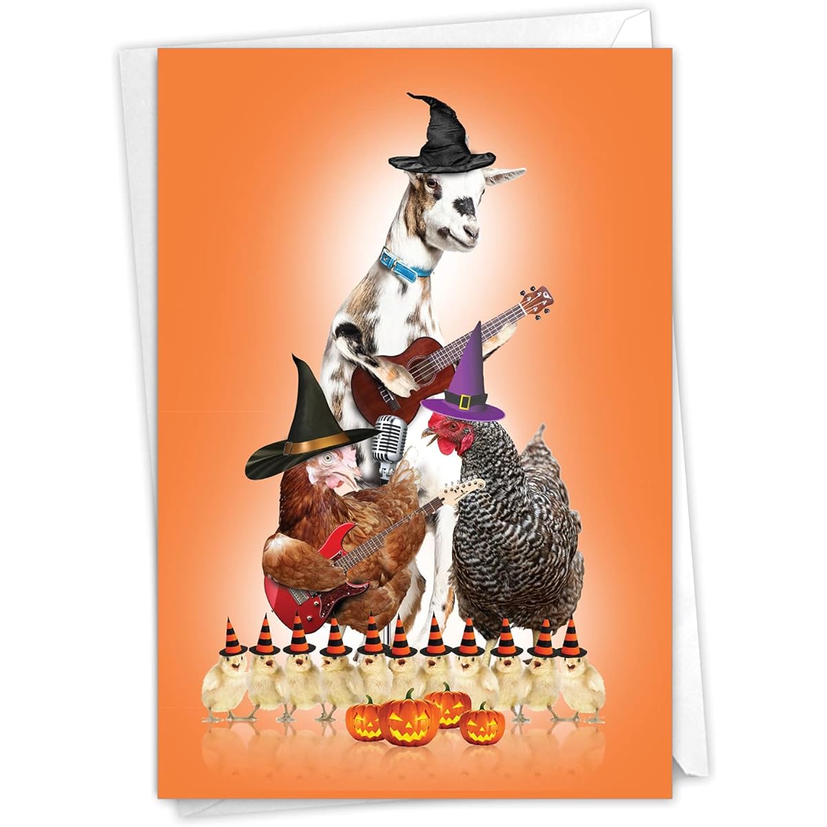 The Best Card Company Creepy Animal Band Farm Halloween Greeting Card with Envelope (4.63 x 6.75 Inches) C9541IHWG