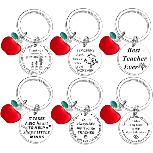 6 Piece Teacher Keyring Gift Set for Women Men Birthday Teacher's Day Appreciation Graduation Gift Thank You Teacher Keychain
