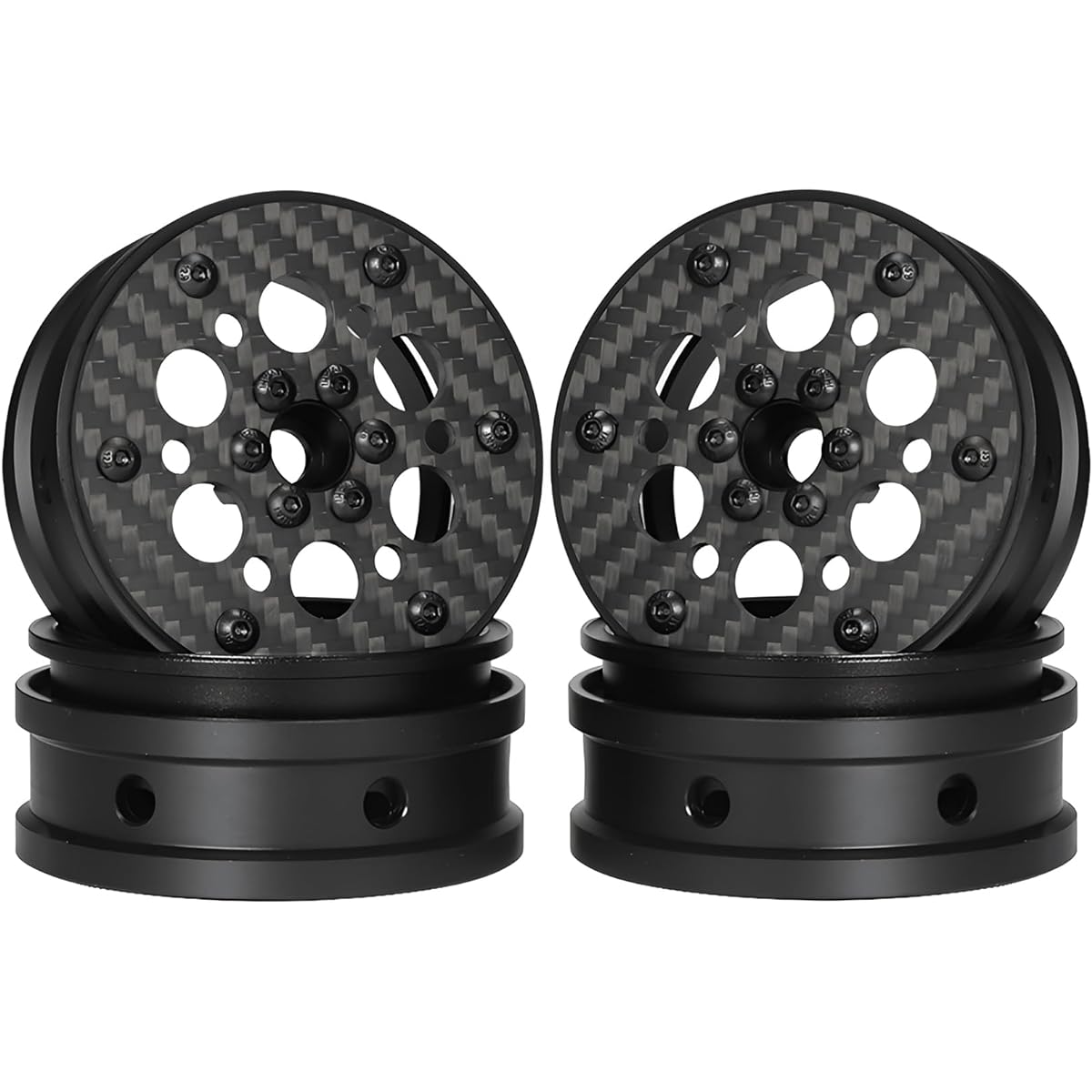 2.2 Beadlock Wheels 4pcs Carbon Fiber Wheel Rims for 1/10 RC Crawler Cheetah Rig Capra SCX10 Pro TF2 Element Enduro TRX4 Upgrade Accessories (Carbon Fiber 2.2 Beadlock Wheels D)