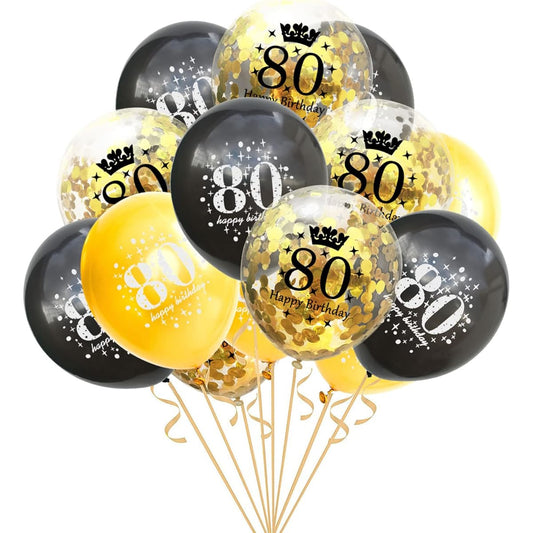 80th Birthday Balloons Gold and Black Party Decorations 12 Inch Latex Confetti Balloons 80th Anniversary Theme Birthday Party Supplies (80th) Pack of 30