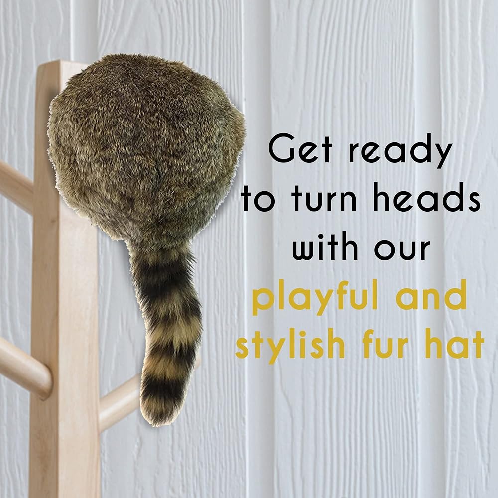 Surell Coonskin Davy Crockett Hat - Rabbit Fur Crown - Raccoon Tail Hat - Brown Free Size