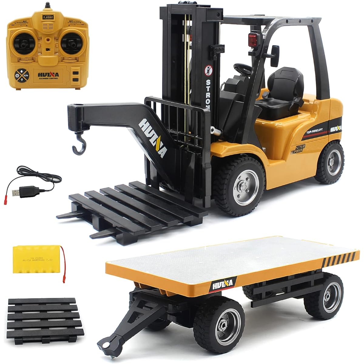 Mostop Remote Control Forklift 1/10 Scale RC Forklift with Metal Carrier Slab 2.4GHz RC Construction Engineering Forklift Toy Warehouse Truck Vehicle 10 Channel Toy Forklift with 2 Pallets & Lights
