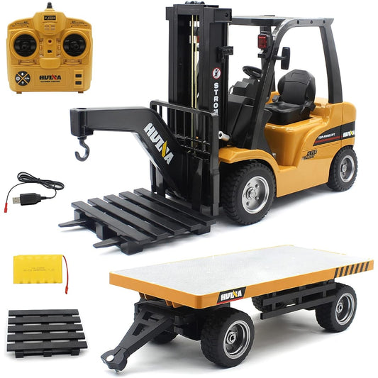 Mostop Remote Control Forklift 1/10 Scale RC Forklift with Metal Carrier Slab 2.4GHz RC Construction Engineering Forklift Toy Warehouse Truck Vehicle 10 Channel Toy Forklift with 2 Pallets & Lights