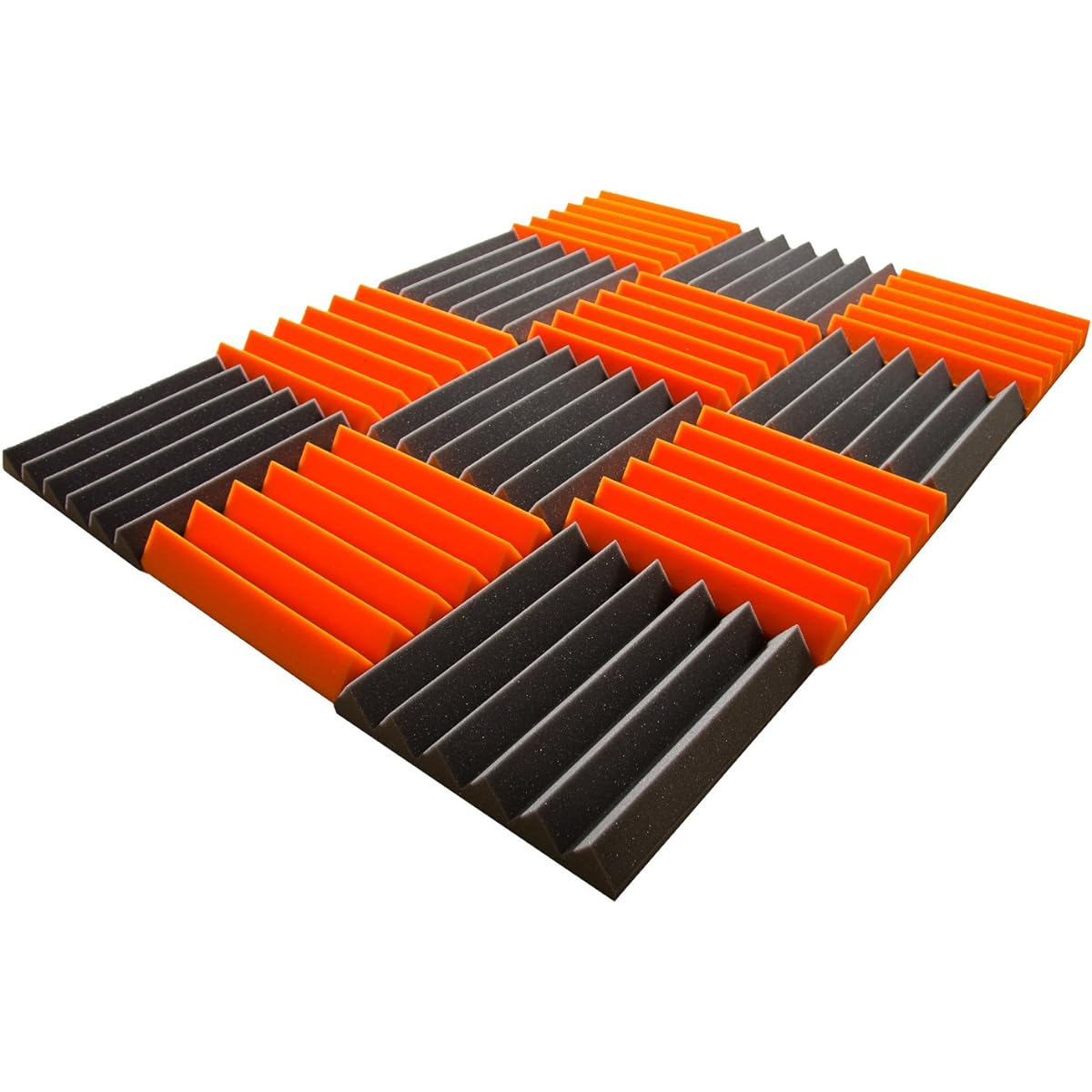 Pro Studio AcousticsTM - 12"x12"x2" Acoustic Wedge Foam Absorbent Soundproofing Tiles - Orange/Charcoal - 12 Pack