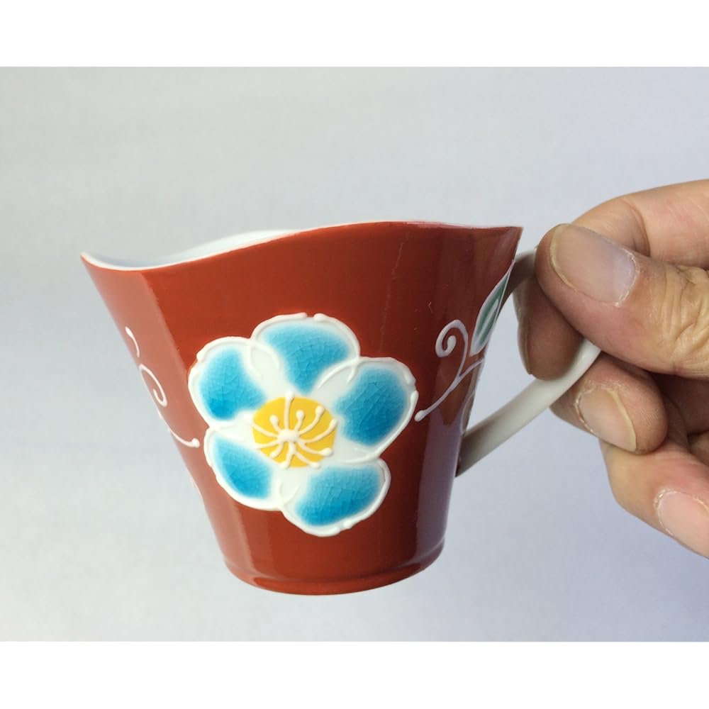 Maruzen Iwata Shoten Kutani Ware Cup & Saucer Deco Flower Red was-301