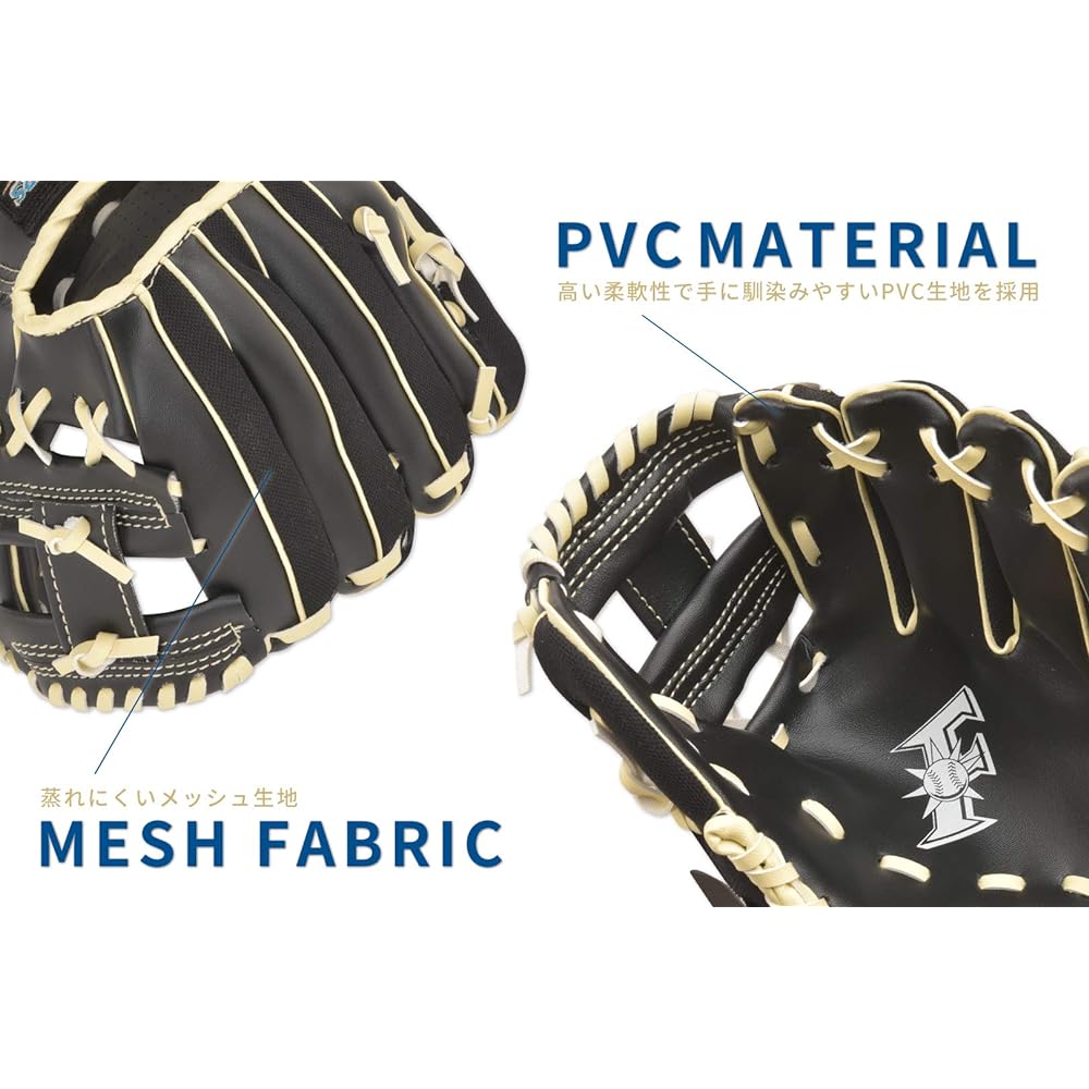 Fighters x GP Baseball Glove Super Light for Elementary School Lower Grades 9 Inch Black Right Throw Left Throw