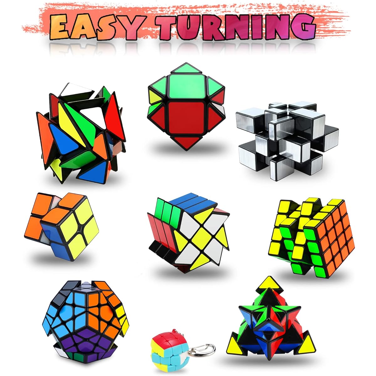 Speed Cube Set Puzzle Cube 9 Pack Magic Cube Pyraminx Pyramid + 2x2 + 3x3 + 4x4 + Megaminx + Mirror + Mini 3x3 + Squib + Fenghuolun Puzzle Cube Toys for Kids & Adults