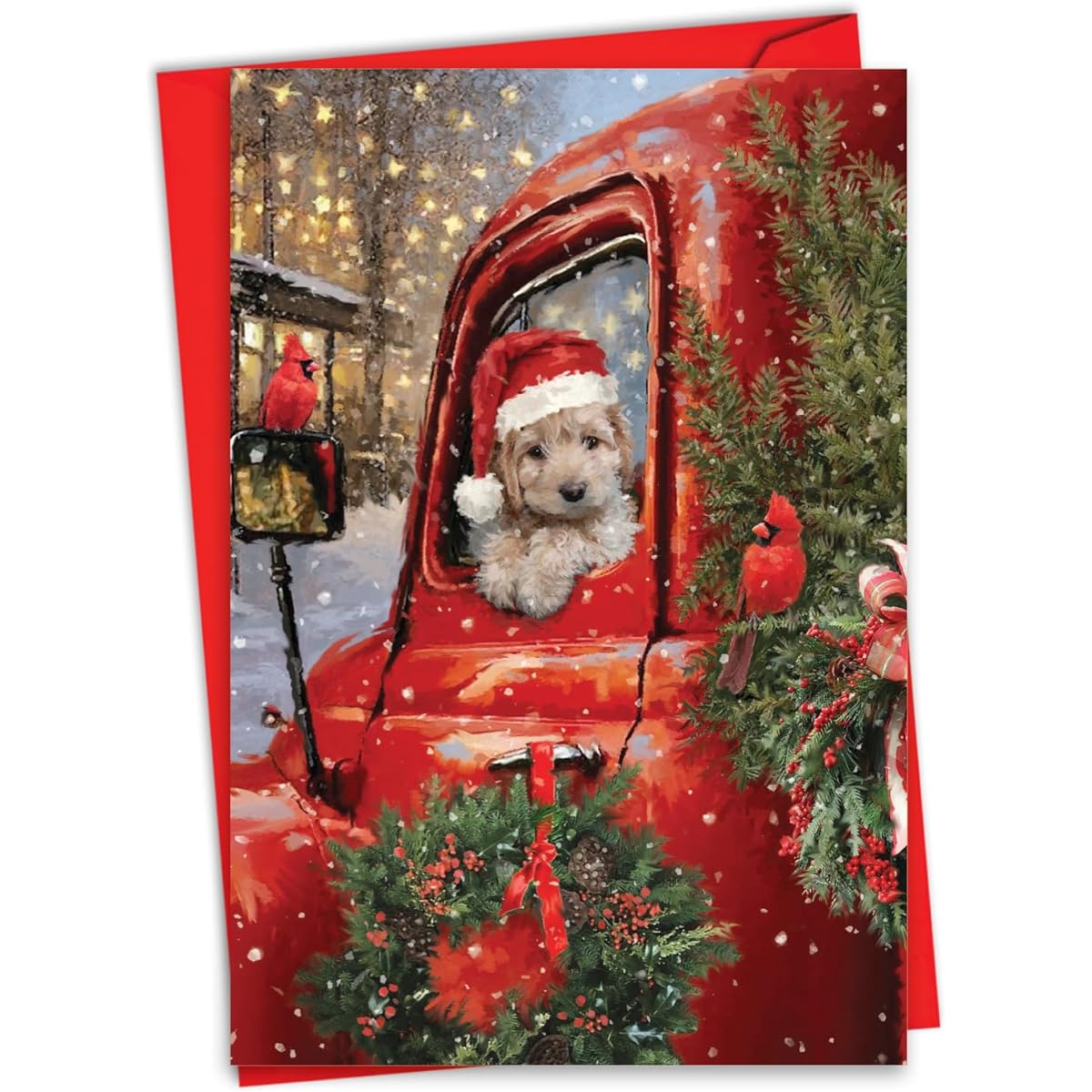 NobleWorks Christmas Thank You Greeting Card with 5 x 7 Inch Envelope (1 Card) Red Truck Puppy - Driver C3375EXTG