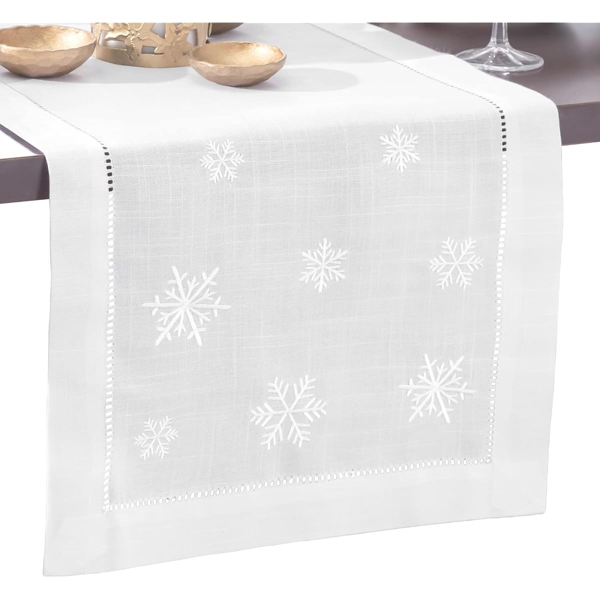 Brio Trends Snowflake Embroidered White Christmas Table Runner - Christmas Decorations, Rustic Farmhouse Holiday Decor, Perfect for Winter Wonderland Table Decorations - White (14" x 108")