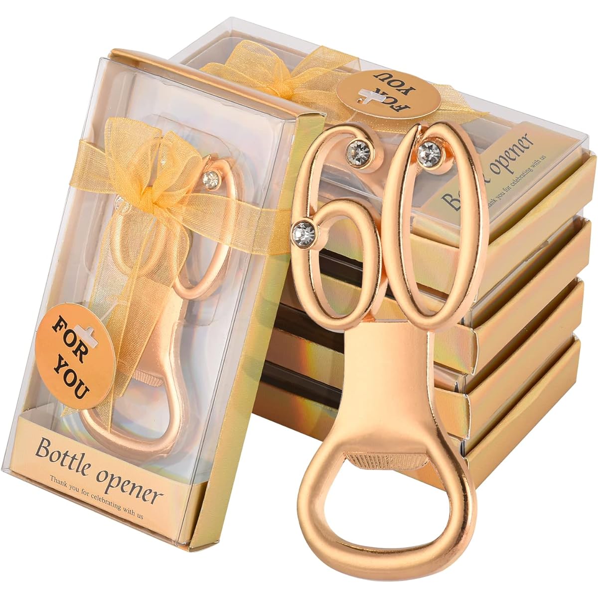 24pcs Gold 60th Bottle Opener 60th Birthday 60th Gold Wedding Reception Gifts 60th Birthday Party Favors and Decorations for Guests (24, 60)