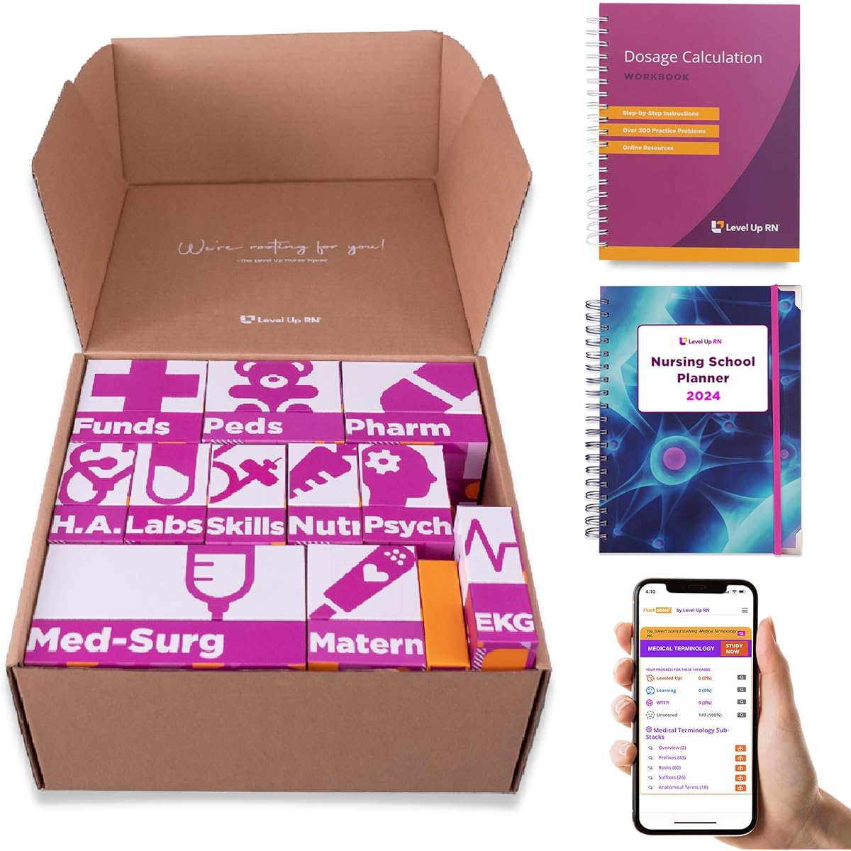 Ultimate Nursing School Survival Kit + Dosage Calculator + Nursing School Planner - 1900+ Flashcards - No Fluff - Covers 11 Core Nursing School Subjects - Only NCLEX, ATI, HESI Tested Information