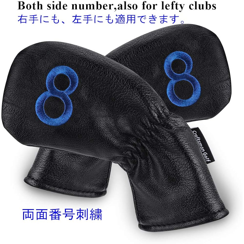 CRAFTSMAN Golf iron cover for left and right hands, 10 pieces (3-9, P, A, S), double-sided count embroidery, wedge cover, long neck, head cover set, elastic closure